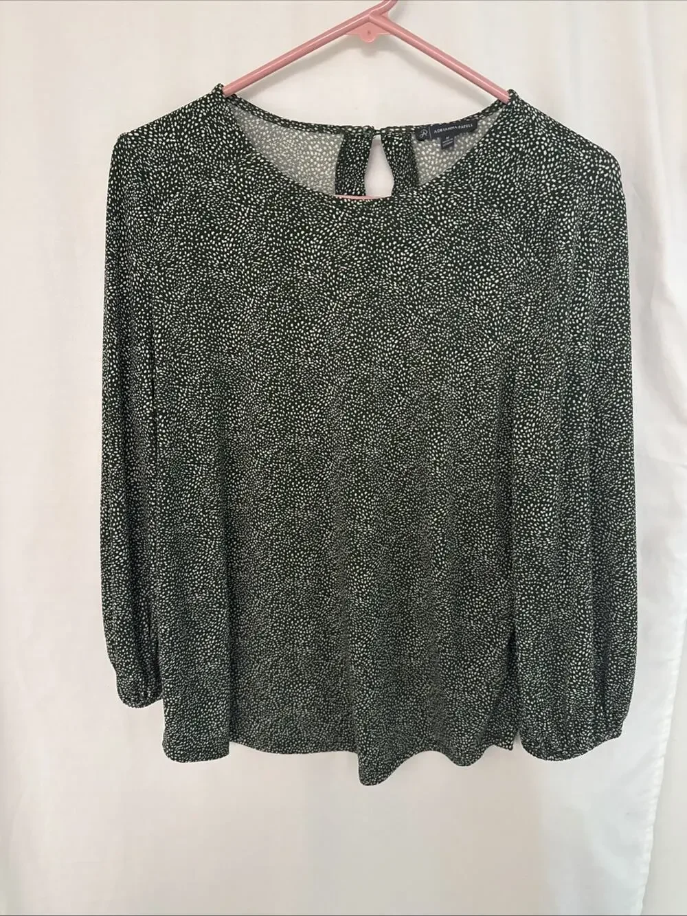 Adrianna Papell Womens Size Medium Green Speckled Stretch Blouse Top 3/4 Sleeve